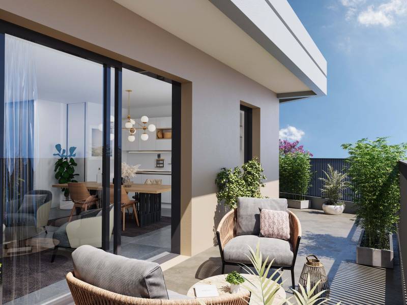 Toit terrasse appartement T4 dernier etage à vendre résidence neuve intimiste Cannes Hauteur Petit Juas 